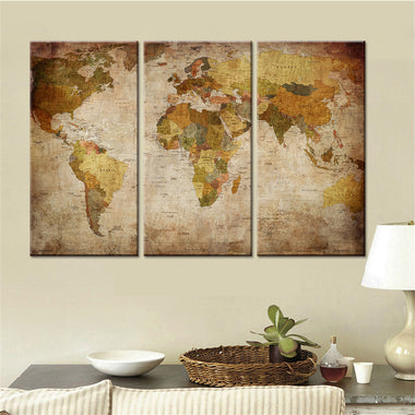 3 Pieces World Map Wall Art