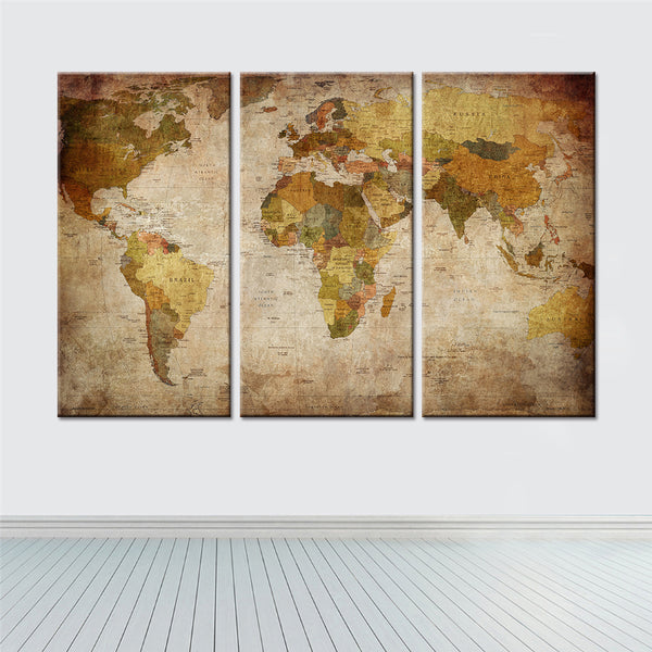 3 Pieces World Map Wall Art